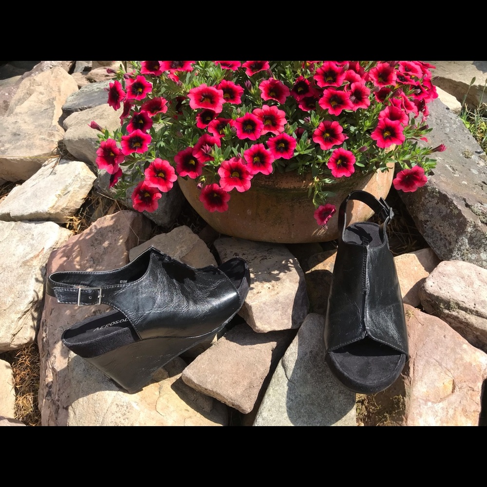 AEROSOLES Black Wedge Slides